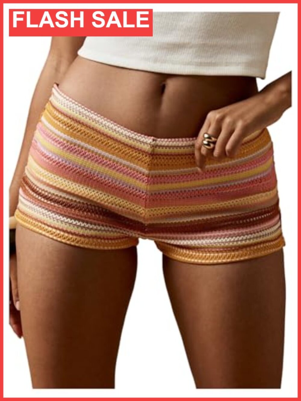 Women's Knit Striped Micro Shorts Y2k Crochet Beach Mini Shorts